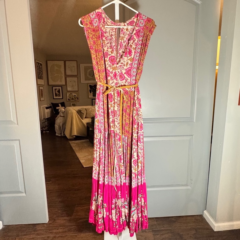 FREE PEOPLE Pink Floral front lace maxi dress SZ S - Picture 2 of 4